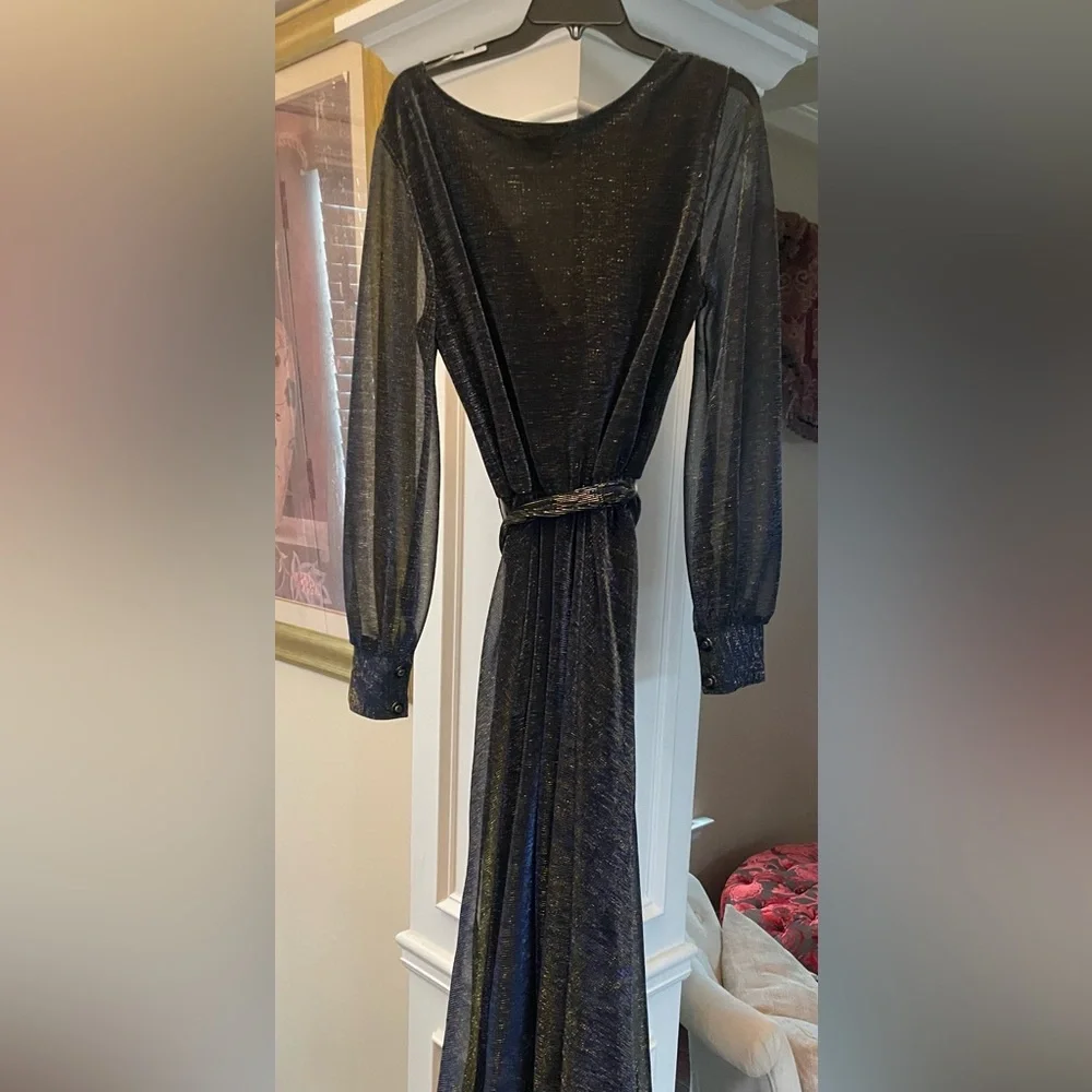 Large Gold and Navy Blue Dress - Picture 5 of 6